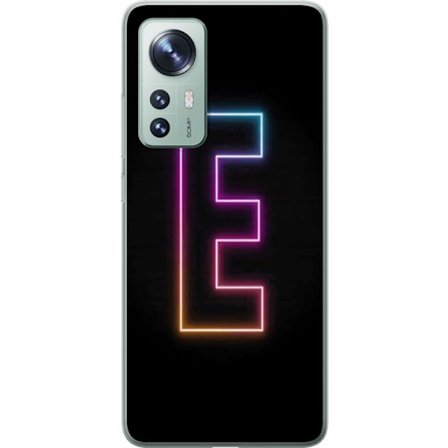 Kompatibel Mobilcover til Xiaomi Xiaomi 12 Minimalistisk neonbogstav E i lyse farver mod mørk baggrund i moderne og stilren design