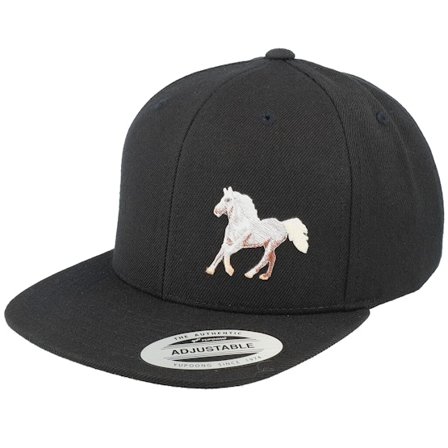 Kiddo Cap - Kids White Horse Side Black Snapback Snapback Black Cap - @ Hatstore