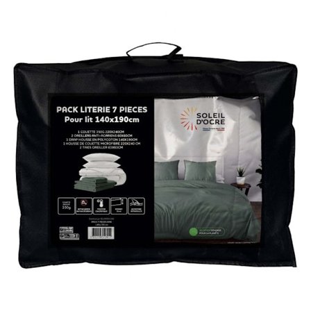 Sängkläder och dekoration 7 delar BOHEME kaki för säng i 140x190 cm, av Soleil d'ocre