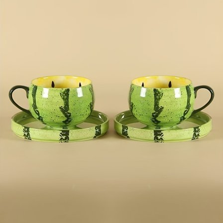 To keramiske kaffekopper fra vannmelonserien, håndmalte keramiske krus med håndtak (skåler ikke inkludert).