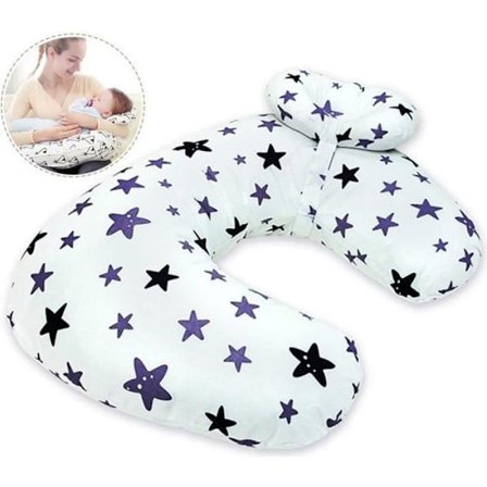 Multifunktionell amningskudde, vitt stjärnmönster, 100 % bomull, 58 x 39 cm, avtagbart och tvättbart överdrag