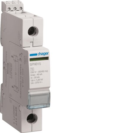 Hager SPN117 Overspenningsvern begrenser restspenning til =1,5 kV Med fjernkontakt, 400 V, Stikkontakter & kabler