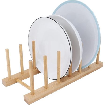 Skuffeindsats - Træ - Holder til tallerkener og skåle - Opbevaringskasse til køkkenskab - 30x12 cm (7 rum)