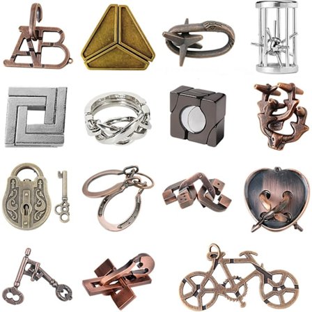 15 stk IQ Test Puslespill Hjernetrim Metalltråd Puslespill Tankespill Pedagogiske Leker Frigjørings Lås Sammenkobling Spill Magiske Triks Leker