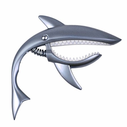 Mattahopeinen hain muotoinen sinkkiseos capo, universaali kitara/ukulele-instrumenttitarvike, metallinen capo.