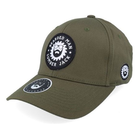 Bearded Man - Grön flexfit Keps - Saw Blade Logo Wooly Combed Olive Flexfit @ Hatstore