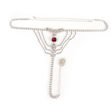 Boho Rhinestone Underbukser Sølv Kæde Krystal Thong Trusser Bikini G-streng