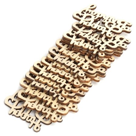 60 stk. Happy Birthday utskårne ord i tre, DIY dekorative håndverk, trepynt til fest