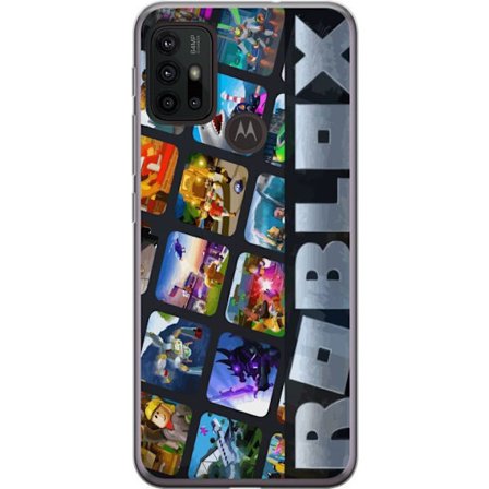 Motorola Moto G30 Gennemsigtig cover Roblox farverigt kollage med populære figurer og spiluniverser samlet i et livligt, legende og energisk design f