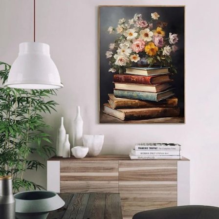 Diamantmålning - 5D DIY Diamantmålning, 30x40cm (Böcker Och Blomsterbukett)_OF