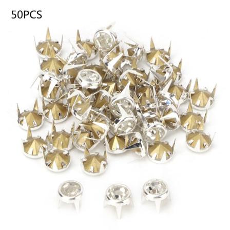 50 STK 7 mm DIY Silver Round Claw A Grade Crystal Strass för hantverk och dekoration (vit)