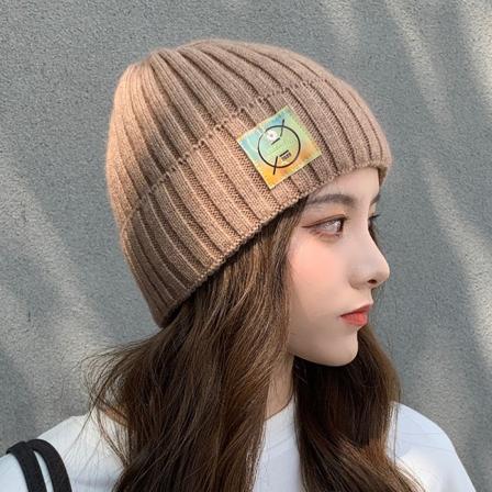 Varm vinterstrikk lue luer Ull Kvinner Høst Uformell All-matchende genser unisex Small chrysanthemum label-khaki M
