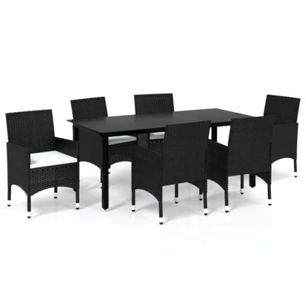 Vidaxl Matgrupp För Trädgården Med Dynor 7 Delar Konstrotting Sv Svart