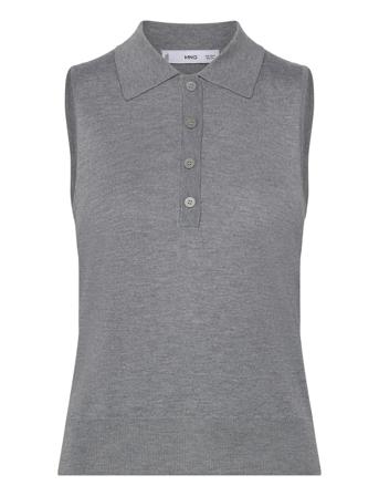 Fine-Knit Polo Neck Gilet Vests Knitted Vests Grey Mango