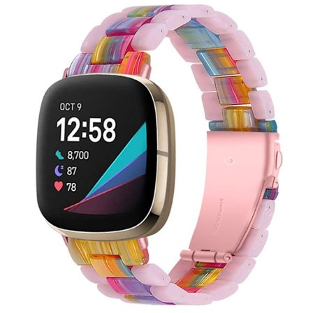 Fitbit Sense / Versa 3 klockarmband med coola pärlor - Glitter Rosa / Färgstark