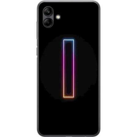 Kompatibel Mobilcover til Samsung Samsung Galaxy A05 Minimalistisk neonbogstav I i regnbuefarver mod mørk baggrund