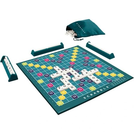 Klassisk Scrabble, Original Krydsordsbrætspil, Engelsk Version, Familiespil for Voksne og Børn, Ordspil for 2 til 4 Spillere