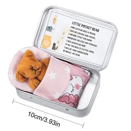 En liten djurfickkram Handgjord björn söt i en plåtlåda Plyschleksakspresenter