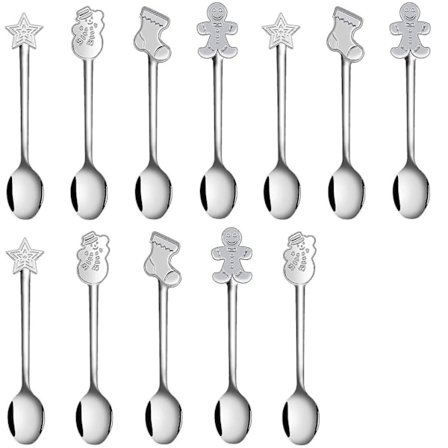 12 stykker julekaffeske rustfrit stål miniske til kaffe te suppe sukker dessert sæson
