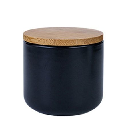 Stablet keramisk salt- og peberbeholder med trælåg, sort saltbeholder