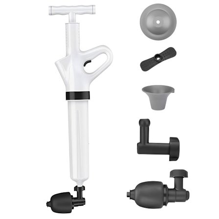 Høytrykks toalettavløpsåpner, luftavløpsåpner for tett toalett, multifunksjonell avløpsåpner med sanntids trykkvisning, justerbar 1-6 bar