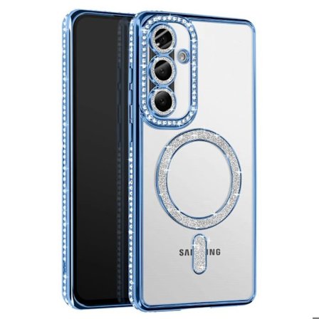 Coque - Samsung - Galaxy A56 - Diamant - Blå Strass - Kompatibel med MagSafe