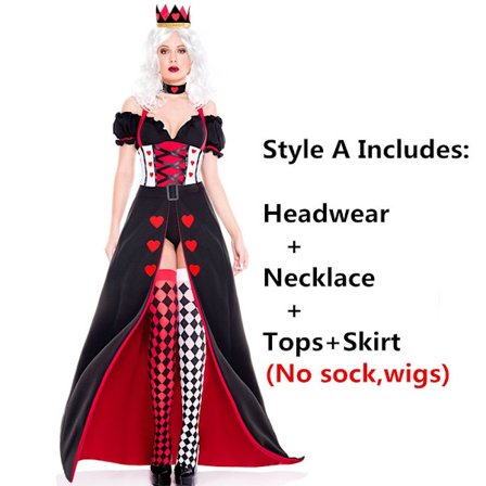 Barn & Voksen Hjerter Dame Alice i Eventyrland Kostume Poker Dronning Rollespil Halloween Maskerade Kostume Sexy Kjole med Hovedbeklædning M-WELLNGS M