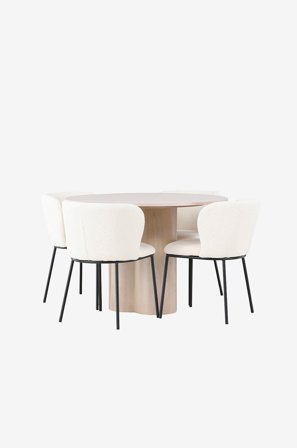 Venture Home - Spisegruppe Olivia med 4 stole Edina - Hvid - Spisebordssæt 4 personer - Fra Homeroom