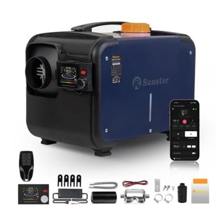 Sunster 8KW Dieselvarmer 12/24V & 230V – Luftvarmer med Bluetooth, ventilation & start/stop