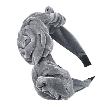 Vintage sammet rosfärgade blomsterpannband elastiskt hårband bredsidiga hårbågar(grå) grey