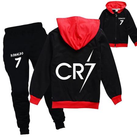 Cristiano Ronaldo Cr7 Cosplay Kostumer Børn Fodbold Idol Lynlås Hoodies Bukser Piger Børn Høj Kvalitet Bomuld Tøj Sæt Sort 100