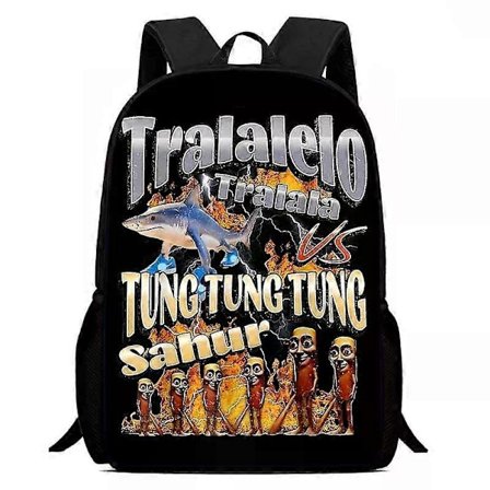 Skoltaske Tralalero Tralala Rygsæk Tungtung Sahur Brainrot Børn Skoletasker Børn Udendørs Sports Rygsæk Rejse Anime Rygsæk Gave-XF29-