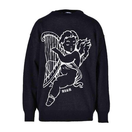 Msgm, Round-neck Knitwear Zwart, Dames, Maat:M