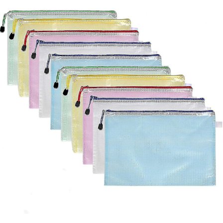 Muoviset lompakot, 10 kpl A4 vetoketjullisia muovikansioita Lukko pussit Mesh-asiakirjakansiot Muoviset taskut Vetoketjullinen tiedostolompakko