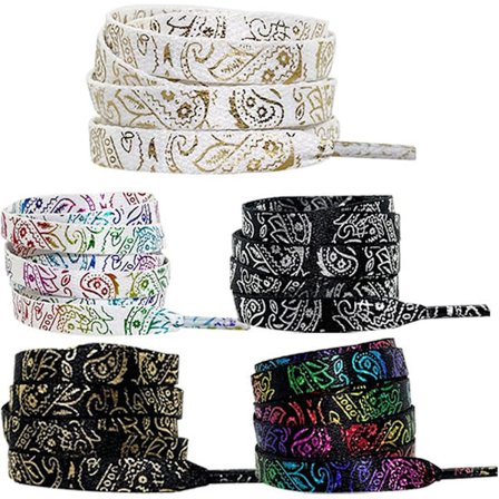 5 par gullfargede bandana-skolisser, cashew-blomstermønster fargetrykk, tilpassede brede flate skolisser for sportssko (flerfarget, 140 cm), 