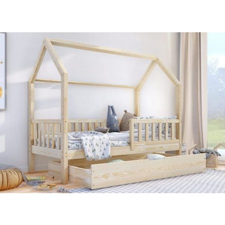 Lasten mökin sänky - Profiwood - Portia BIS puinen lisävuode laatikolla, skandinaavinen tyyli, luonnonmukainen, 90×180 cm