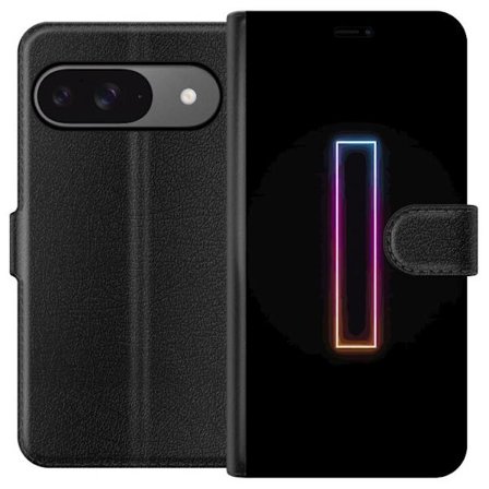 Kompatibel Tegnebogsetui til Google Google Pixel 9 Pro Minimalistisk neonbogstav I i regnbuefarver mod mørk baggrund