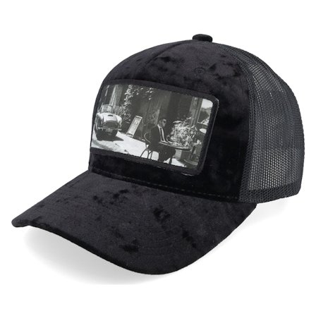 Calza Pennello - Black - trucker - Cap - Secret Agent And Car Velvet Black A-Frame Trucker - Hatstore