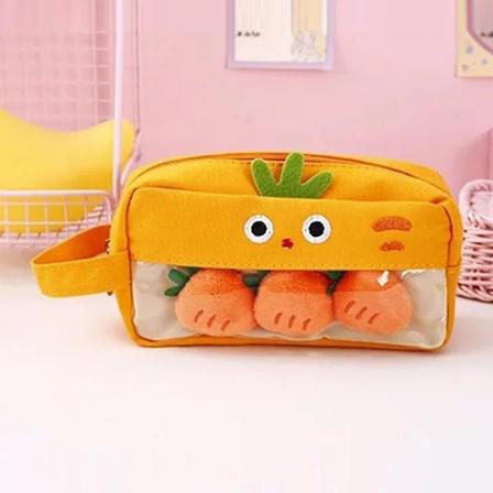 Pink Plush Kawaii Blyantsæske Sød Elskelig Blyantsæske Til Piger Studerende Blyantpose Stationery Blyantsæske Pen Pose Skoleartikler Orange