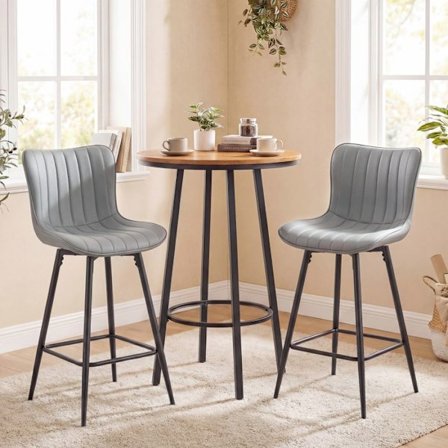 COSTWAY 2 Kappaleen Pehmustetut Baarijakkarat Jalkatuella, Keinonahkaistu Istuin ja Metallirunko 51 x 47 x 94 cm