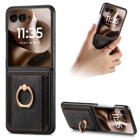 Motorola Razr 60 Ultra Skal med Retro Skin-feel Ring och Kortficka