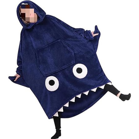 Haj-fleecetæppe med hætte, bærbar fleecetrøje til kvinder og mænd, superblødt varmt hyggetæppe med ærmer og kæmpe forlomme til voksne, teenagere