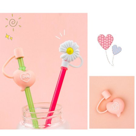 6 stk. Silikonhalmdeksler med sugerørspisser, gjenbrukbare drikkesugerør