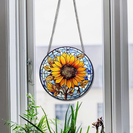 Solsikke Farvet Glas Vinduesophæng Akryl Solfanger med Kæde til Hjemme- og Udendørsindretning (FMY)