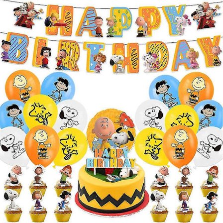 Snoopy Tema Børnefødselsdag Dekoration Banner Kage Cupcake Toppers Ballonsæt