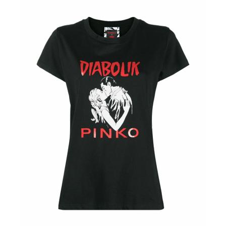 Pinko, T-Shirts Zwart, Dames, Maat:M