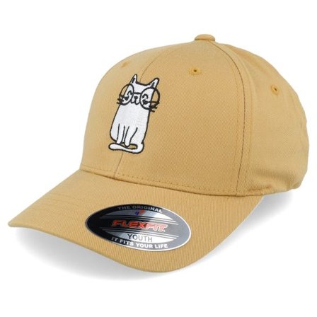Kiddo Cap - Beige flexfit Keps - Kids Little Cat With Glasses Curry Flexfit @ Hatstore