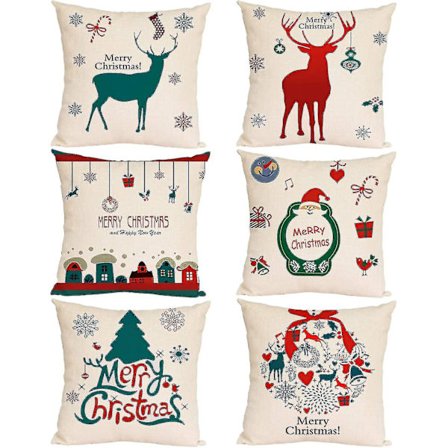 6 kpl jouluaiheisia tyynynpäällisiä, yhteensopivat sohvan ja sängyn kanssa, tyynyliinan tyynynpäälliset kodinsisustukseen (45 x 45 cm)