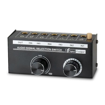Audio Switcher - 6-veis 3,5/6,35 mm Stereo Audio Switch - Signal Source Switcher Selector Splitter Box