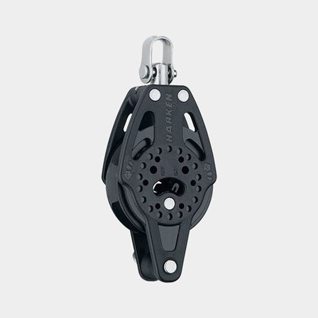 Bloco de catraca simples com manilha Harken Swivel Becket 57 mm, fixo/giratório, com mordedor, para cabos Ø6 - 10 mm
